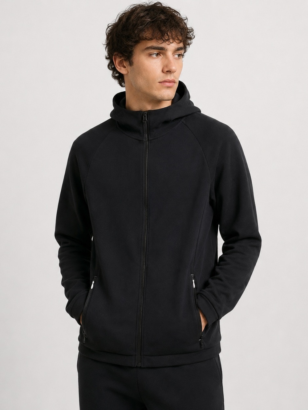 ZARA | Black Front Zip Side Zip Pockets Chic Tech Hoodie Sweater TrackJacket
